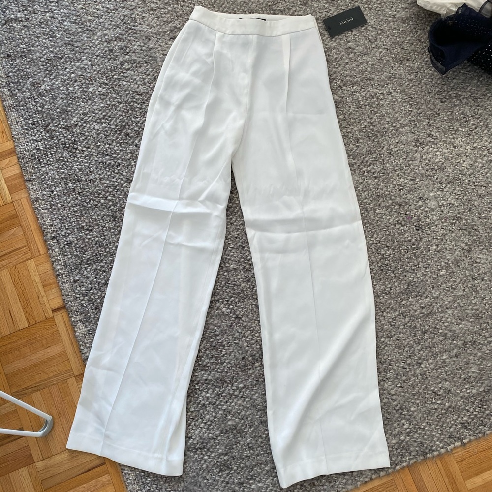 Zara White high waisted wide leg pants